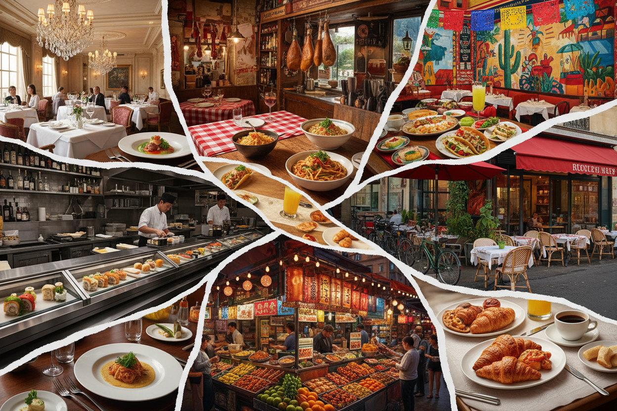 un collage de restaurantes 